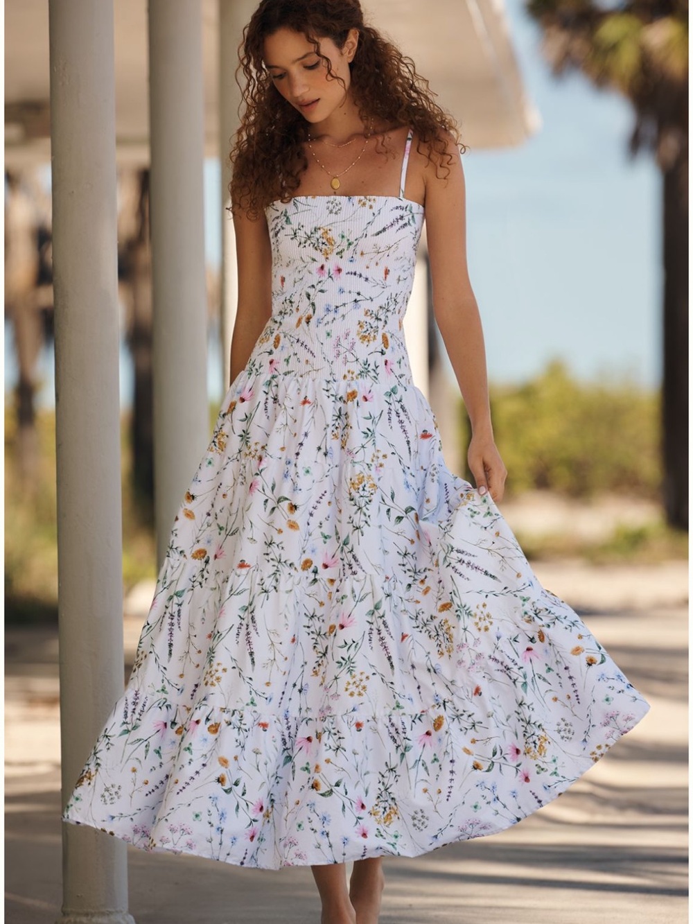 Anthropologie Peixoto Clementine Smocked Tiered Maxi Dress, color:ivory floral